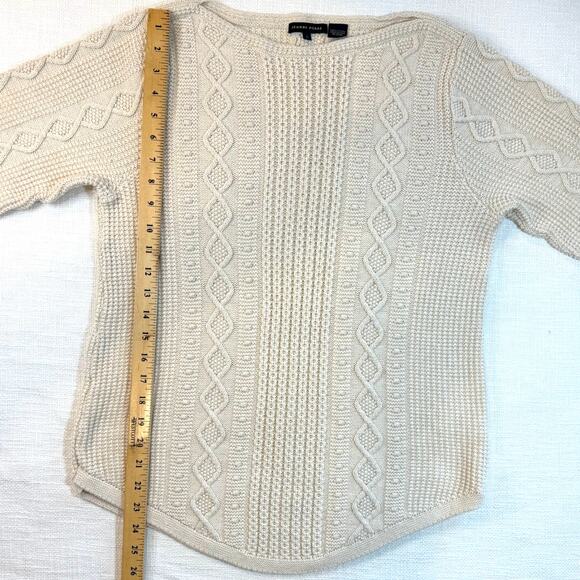 Women’s Sweater L Cream Cable Knit Textured Pullover Cozy-Jeanne Pierre Holiday - Picture 7 of 10